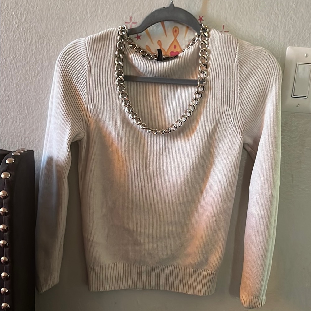 White House Black Market White Crew Neck Sweater